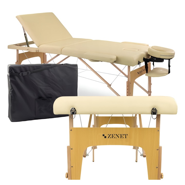 Дървена масажна маса / кушетка с 3 зони Zenet Zet-1047 размер L кремава