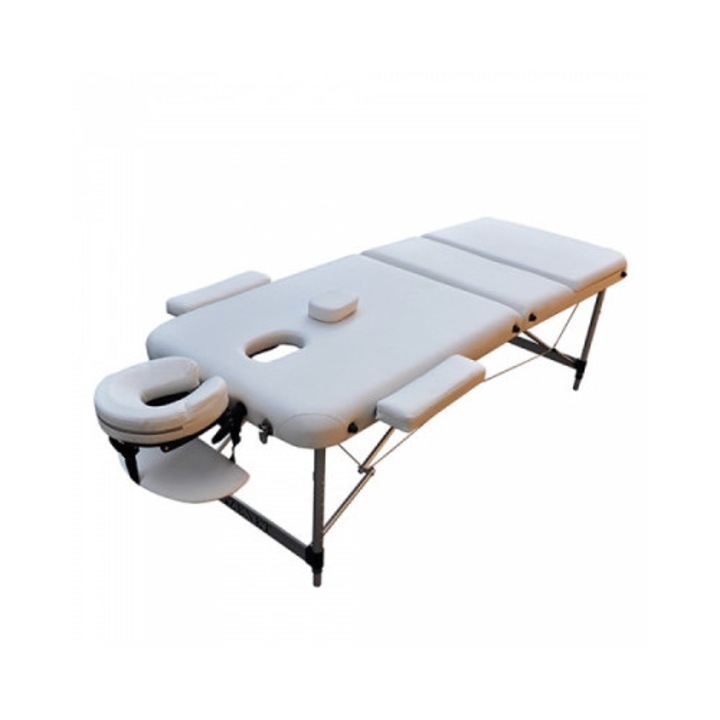 Масажна кушетка Zenet 1049 размер М, трисекторна, алуминиева, преносима с чанта, бяла
