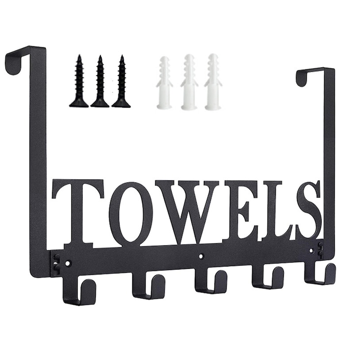Carlig pentru usa, suport pentru prosoape de baie, suport pentru prosoape pentru usa bucatariei dormitorului, halat de plaja pentru piscina, suport de perete pentru dulap, metal sablat (negru)
