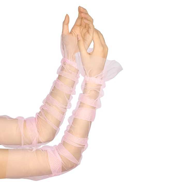 Manusi dama, Tyrael-SEA, manusi lungi din tulle transparent, roz, 55cm