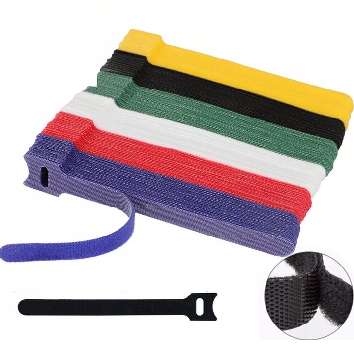 Комплект от 120 кабелни връзки за многократна употреба, Axroad Mall, кабелни връзки с велкро за организиране на кабели, С кука и примка, Силно лепило, За фиксиране на предмети у дома и в офиса, 150 x 12 mm, Многоцветен