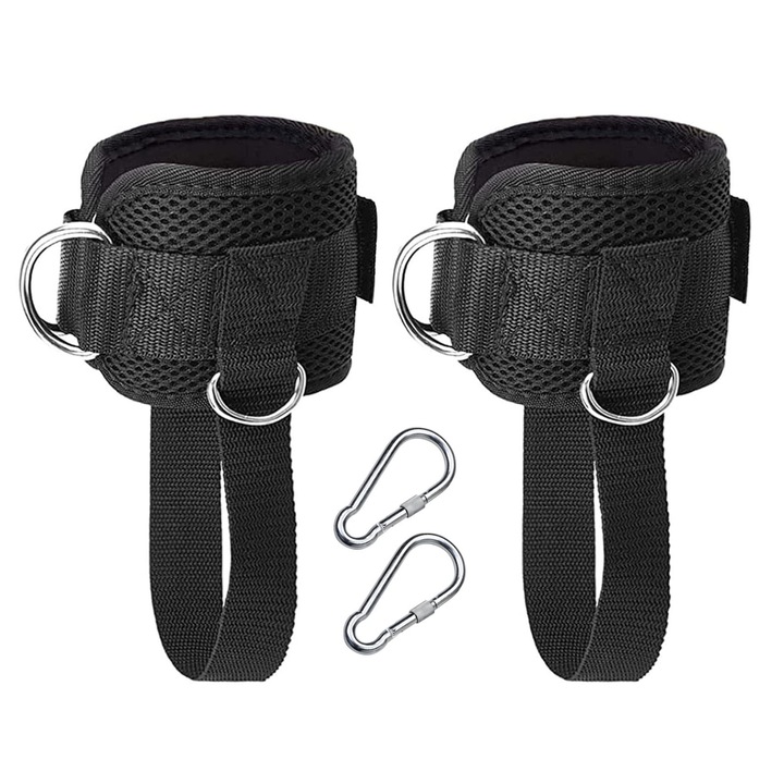 Set 2 chingi glezne, SINBINTA, Cu curea extra la picioare, Cu 2 carabiniera, Marime universala, Velcro, Ormare si intretinere musculatura, Anti alunecare, Nu se decoloreaza si deforma, Ajustabile, Usor de instalat, Poliester, 40x8.7cm, Negru