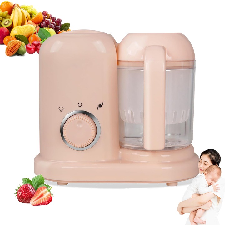 Aparat de Gatit pentru Mancare Bebelusi 2 in 1, Piduules, Multifunctional, cu Functie de Blender, 22x20x13cm, Roz