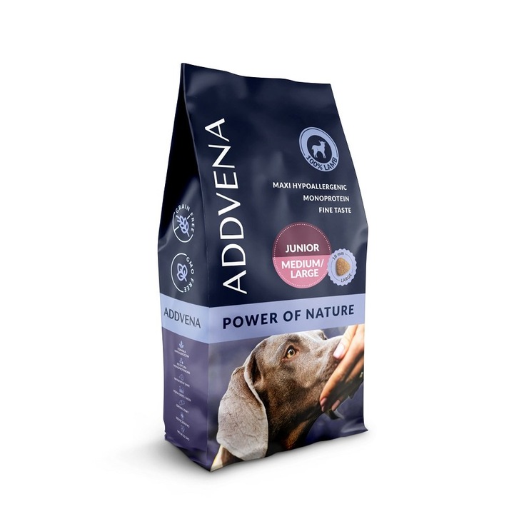 Mancare pentru catei de rase medii si mari ADDVENA Power of Nature Junior medium&large, cu miel 10 kg