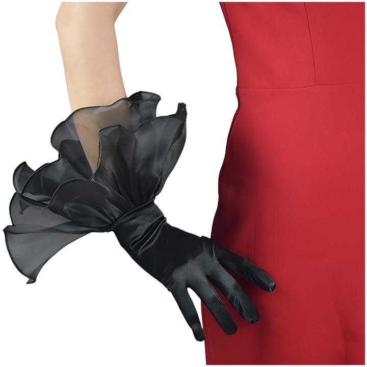 Manusi dama scurte cu volane, negre, dimensiune universala