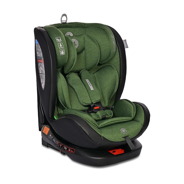 Scaun auto pentru copii, Lorelli, Ares, Isofix, i-Size, rotativ 360 grade, 40-150 cm, 0 luni-12 ani, Green
