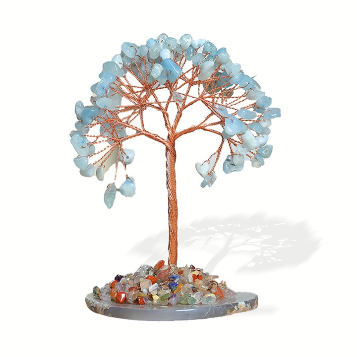 Copac de cristal handmade, baza din agat, 10x6cm, pentru birou