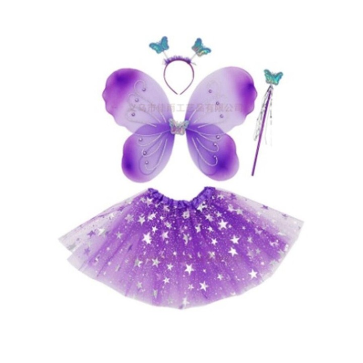 Set Aripi de Fluture violet cu fustita, cerc si bagheta