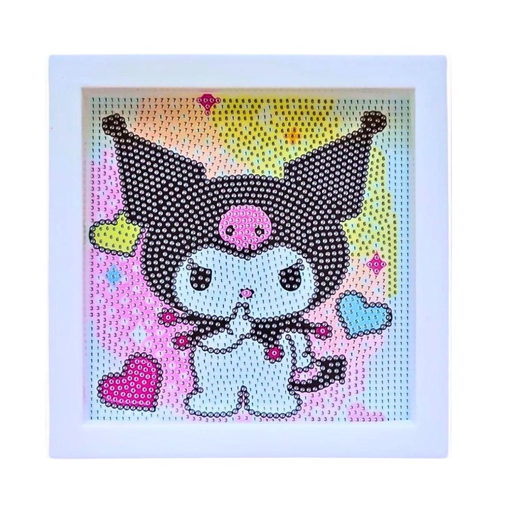 VRZ Kuromi gyémánt kárpit, keretben, 18 x 18 cm, kerek gyöngyök, 6 év felett, sárga