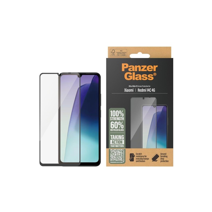 Protector de sticla PanzerGlass pentru Xiaomi Redmi 14C, 4G, UWF, Negru