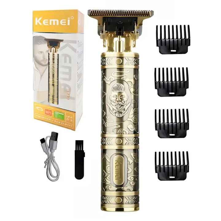 Trimmer profesional Kemei, USB, Baterie reincarcabila, 4x15 cm