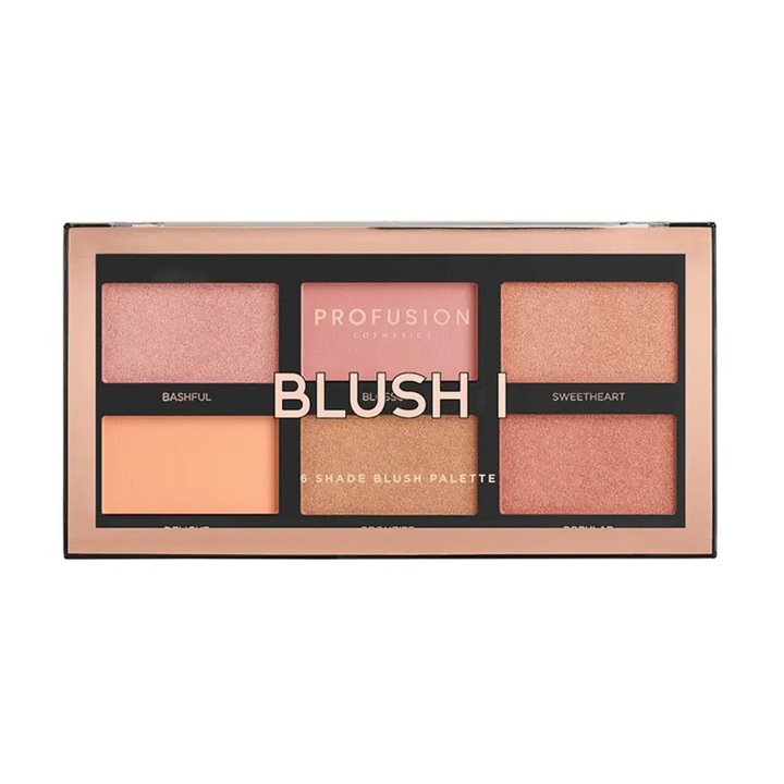Blush I pirosító paletta, 6 árnyalat, Profusion Cosmetics, 16 g
