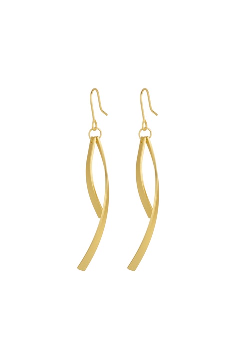 Hosszú, arany fülbevaló, diszkrét luxus francia stílusú, ESQIUSSE márka, kézzel készített, 18K aranyozott cinkötvözetből és ezüstözött bedugóval, hossza 70 mm