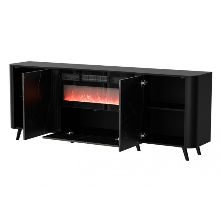 Komód VOLARE Cama Meble kandallóval, 200x39x75cm, 3 ajtós, 2 polc