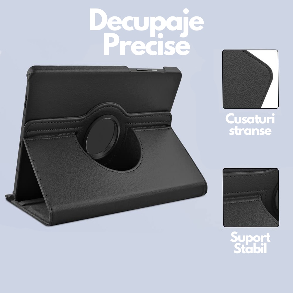 Husa universala pentru tableta de 11 inch, SafeCover EcoShield, Piele ecologica, Protectie completa, Design elegant, Functie de stand ajustabila, Interior de microfibra, Anti-zgarieturi, Decupaje precise, Culoare Negru