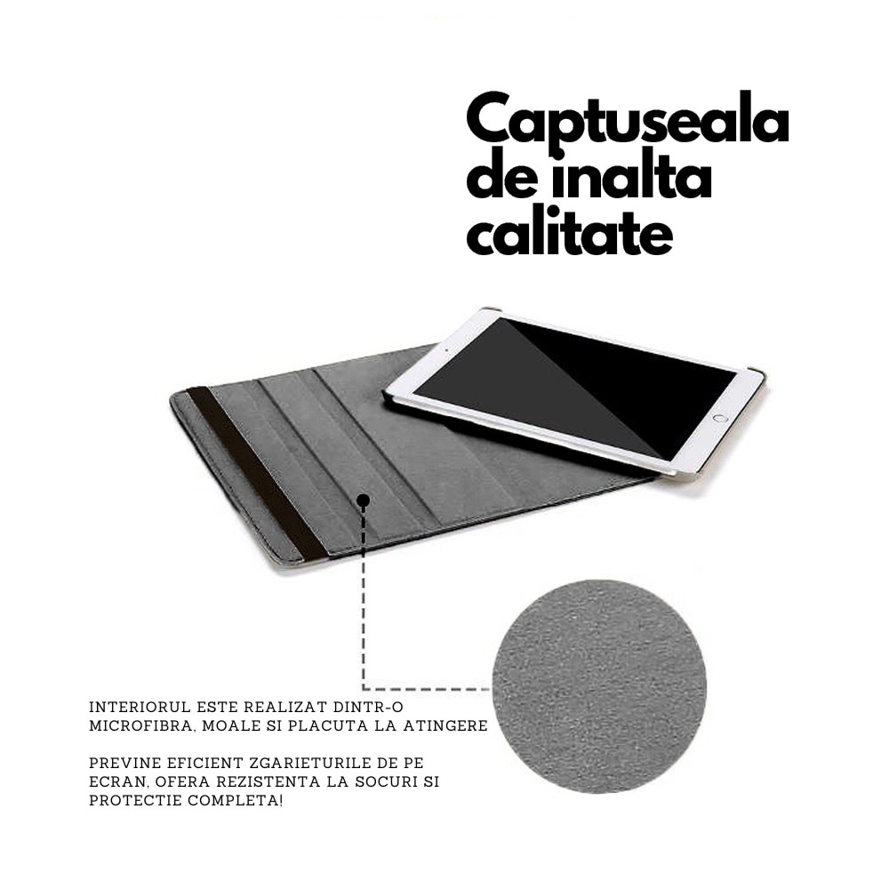 Husa universala pentru tableta de 11 inch, SafeCover EcoShield, Piele ecologica, Protectie completa, Design elegant, Functie de stand ajustabila, Interior de microfibra, Anti-zgarieturi, Decupaje precise, Culoare Negru