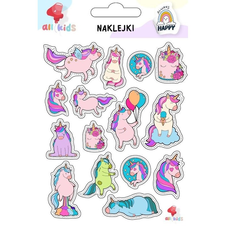 Tetraunicorn All4Kids dekoratív matricakészlet, többszínű, 100x150mm