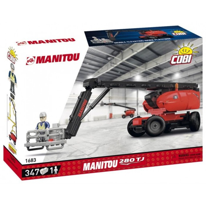 Cobi Építőkészlet, Manitou 280TJ daru modell, 347 db, 1 figura, 34x24,5-43cm, 6 év+, többszínű