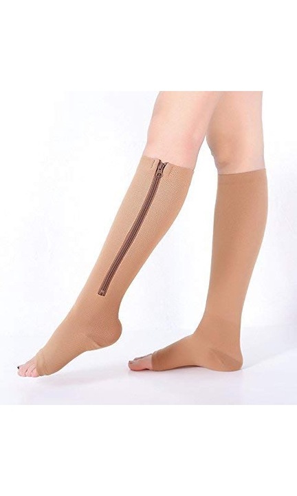 Sosete compresive pentru stimularea circulatiei, cu fermoar, Bej L/XL
