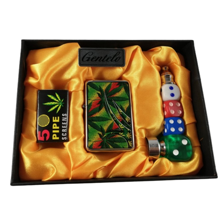 Set bricheta metalica, 6x4 cm, multicolor, cu rasnita si 5 sitari