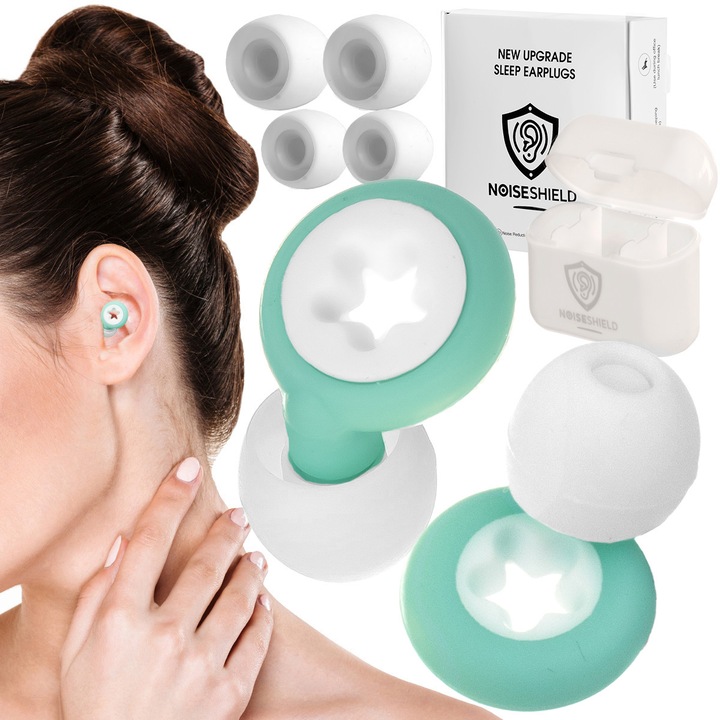 Dopuri de urechi, Protectii Auditive Silentioase din Silicon pentru Somn si Calatorii, Menta, Alb