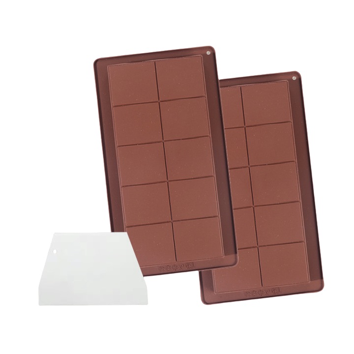 Forme de ciocolata, AjieQaQ, pachet de 2, cu spatula, 1 inch adancime Extra Large, 25x13.5cm, silicon, usor de curatat