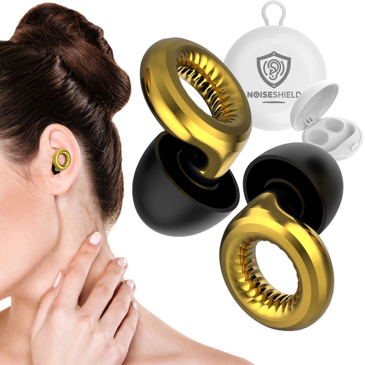 Dopuri de urechi, Protectii Auditive Silentioase din Silicon pentru Somn si Calatorii, Auriu, Negru, dopuri universale