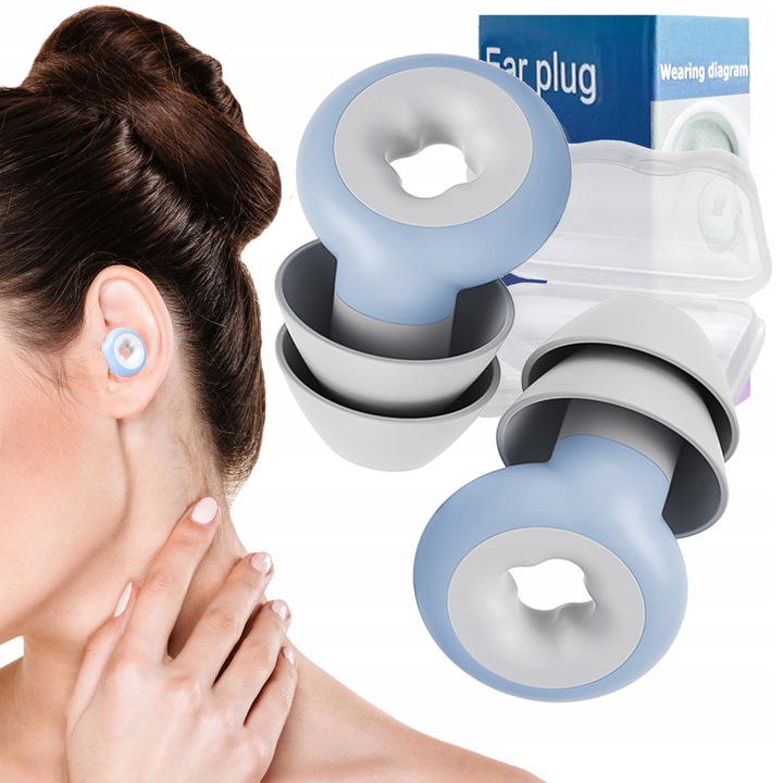 Dopuri de urechi, Protectii Auditive Silentioase din Silicon pentru Somn si Calatorii, Albastru, Alb, confort de calatorie