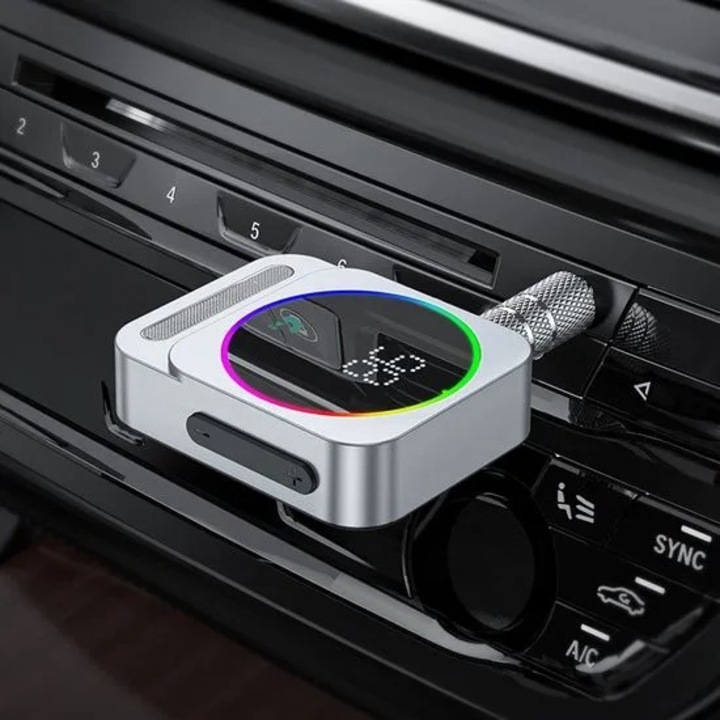 Bluetooth 5.3 Auto Jack Adapter, HITTERGEM, Поддържа 2 едновременни връзки, CVC технология, 16 часа автономност, за кола или друго аудио устройство, режим свободни ръцесив
