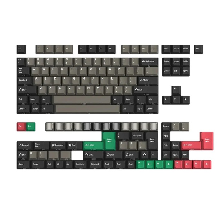 Комплект клавиши Dolch PBTfans, Double-shot, Keycaps set, PBT Base, Черни