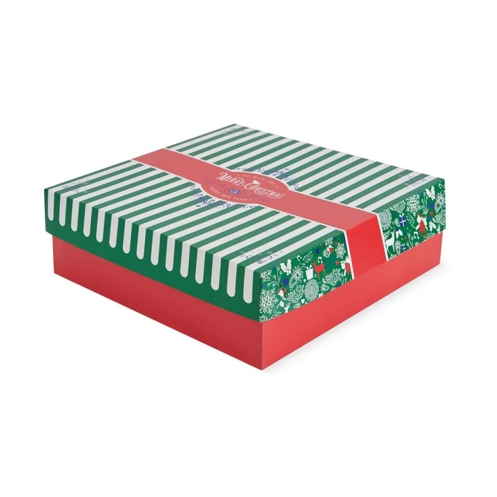 Cutie prajituri cu capac atasat, design Craciun, interior aluminiu, 250x250x80mm