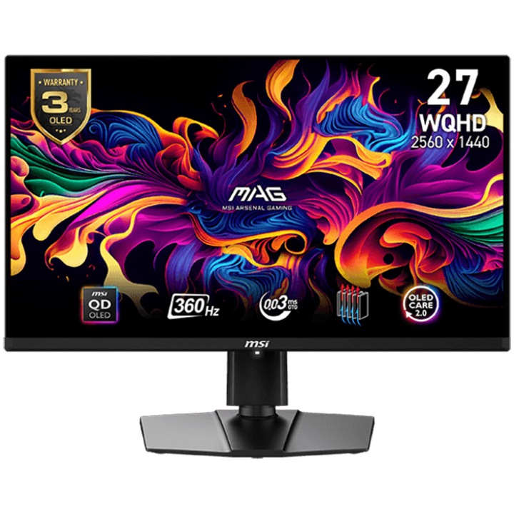 MSI MAG 271QPX QD-OLED LED gaming monitor, 26.5" 2k, 360 Hz, DisplayPort, HDMI, pivot