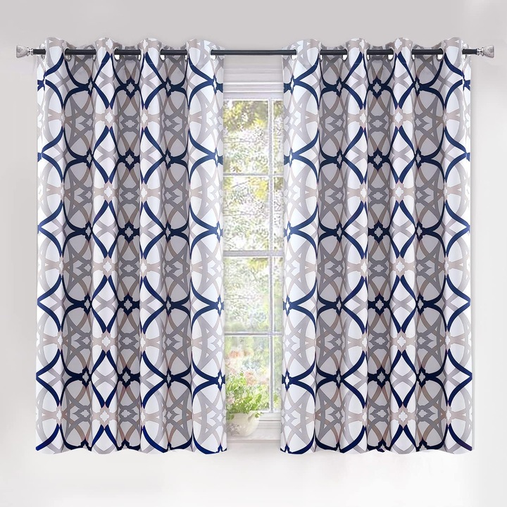 Set de 2 Draperii Opace Termice DriftAway Alexander, cu Model Geometric, Dimensiuni 132 x 137 cm