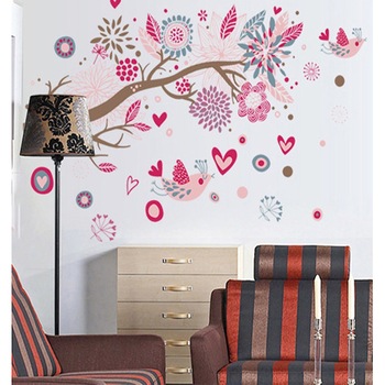 Stickere decorative - Ramura cu flori roz Stickere decorative - Ramura cu flori roz