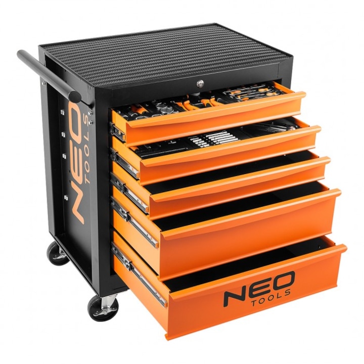 NEO Tools Шкаф за работилница, 5 чекмеджета, 680x460x825 мм, капацитет 280 кг, стоманен корпус, 4" колела
