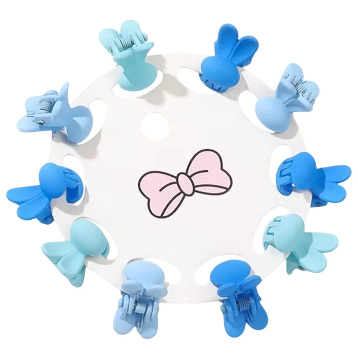 Clesti de par, set 10 bucati, model minimalist, prindere puternica, iepurasi poznasi, tematica happy moment, albastru, EFAYN