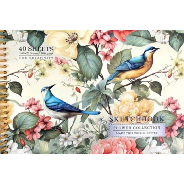 Caiet de schite A5/40K, neted, cerc, Birds FRESH