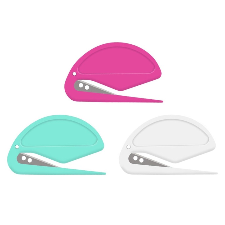 Set 3 deschizatoare de plicuri, taietor de hartie de ambalaj, deschizator de pachete, plastic/metal, 5x7.6cm, design modern, multicolor