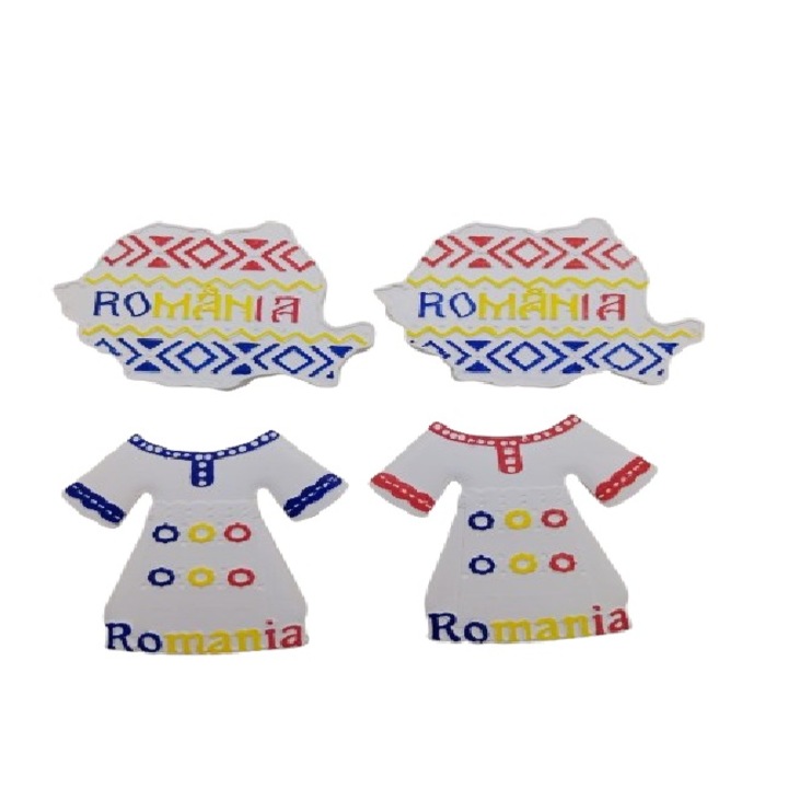 Set magneti cu motive traditionale, harta si port popular, handmade, 4 bucati
