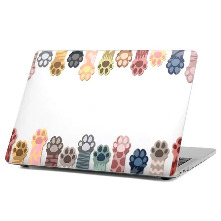 Калъф за лаптоп Cat Paws, Артистичен дизайн, Съвместим с MacBook New Pro 13", Ефективна защита, Многоцветен, Прозрачен