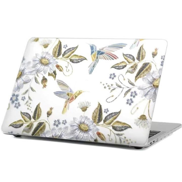 Husa Colibri si Flori, Design Artistic, Compatibila cu MacBook Touchbar Air 13", Protectie eficienta, Transparenta