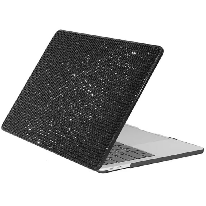 Калъф за лаптоп, с кристали, съвместим с MacBook Touchbar Air 13", блестящ дизайн, защита против надраскване, черно