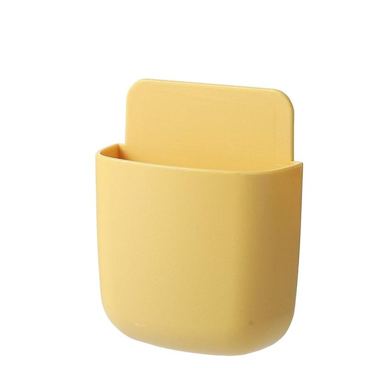 Többfunkciós tárolódoboz, sárga, 11,5x8x3,5 cm, távirányítókhoz és telefonokhoz, lyukak nélkül rögzíthető