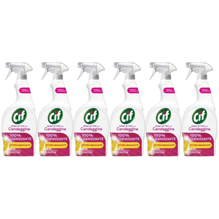 Set 6 x Cif Spray 650ml Solutie Cu Inalbitor, fresh aroma, parfum floral, distruge calcarul, rapid si eficient, testat dermatologic, prospetime de lunga durata, eficacitate maxima, continut generos, elimina mirosuri neplacute