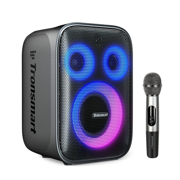 Boxa portabila, Boxa Karaoke, Tronsmart Halo 200, Microfon, Sistem de sunet cu 3 cai, Sincronizeaza audio pe peste 100 de difuzoare, 5 moduri de iluminare, Imperechere stereo, Suporta intrare pentru microfon si chitara cu fir, EQ, LED, Pentru petrecere