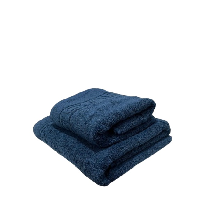 Set 2 Prosoape de baie Bumbac calitate Premium, 50X90 cm, 70x140 cm, bleumarin, Truva
