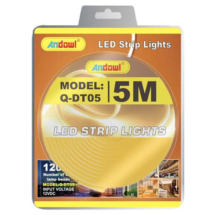 Banda Led neon flexibila 12V lumina ALB CALD 5 metri Q DT05