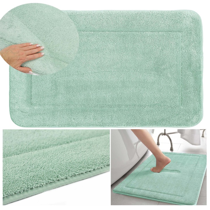 Covor De Baie, elSimone, 45 x 75 cm, Poliester, Dreptunghi, Uscare Rapida Soft Memory Foam, Lavabil La Masina, Potrivit Pentru Incalzire Prin Pardoseala, Verde