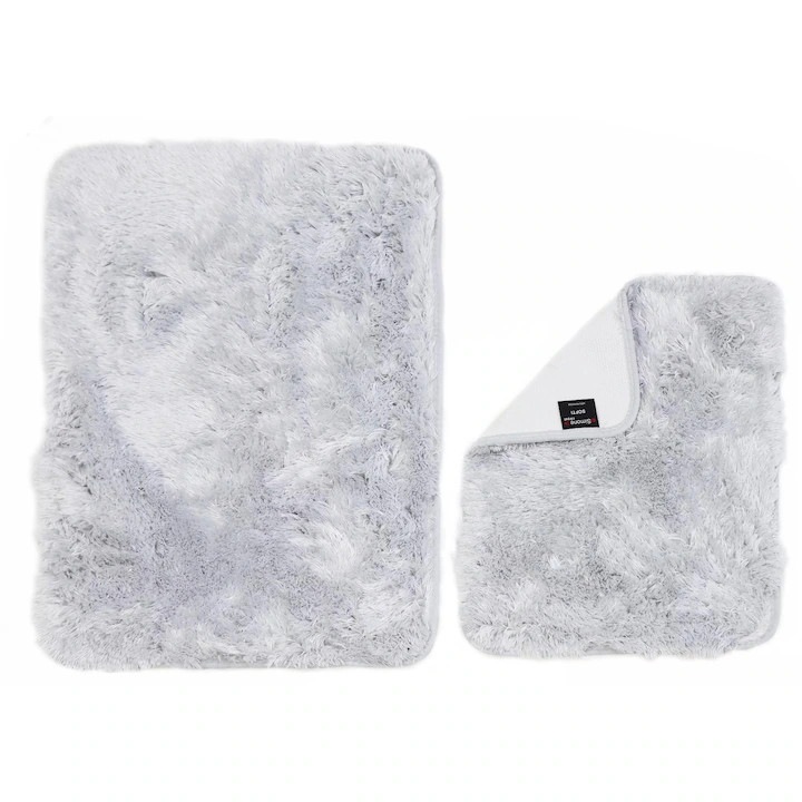 Covor De Baie, elSimone, 50 x 70/40 x 60 cm, 25 mm, Microfibra/Poliester, Dreptunghi, Antiderapant/Pretabil La Incalzirea In Pardoseala, Gri
