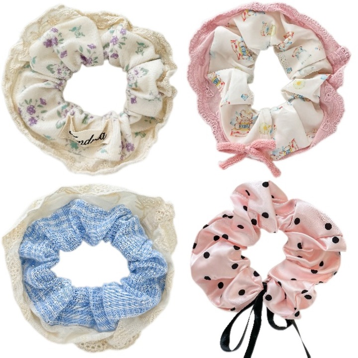 Set 4 elastice de par florale, accesorii pentru femei, multicolor, 11cm